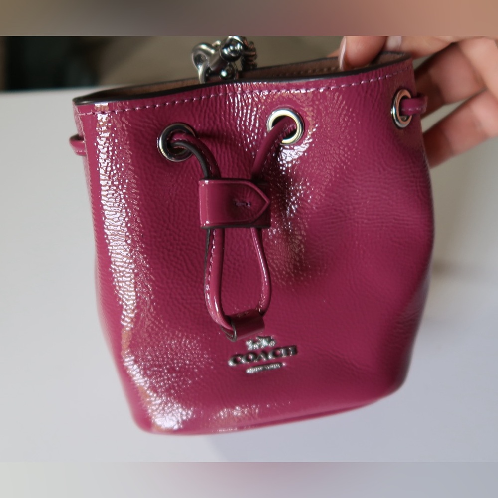 Coach Fuchsia Leather Drawstring Wristlet
